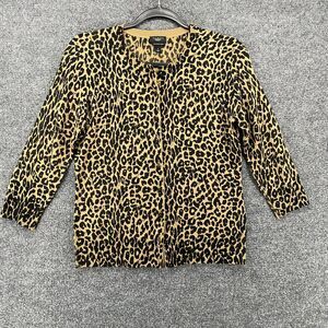 Talbots Cardigan Sweater Womens S Brown Leopard Merino Wool Button Up Mob Wife
